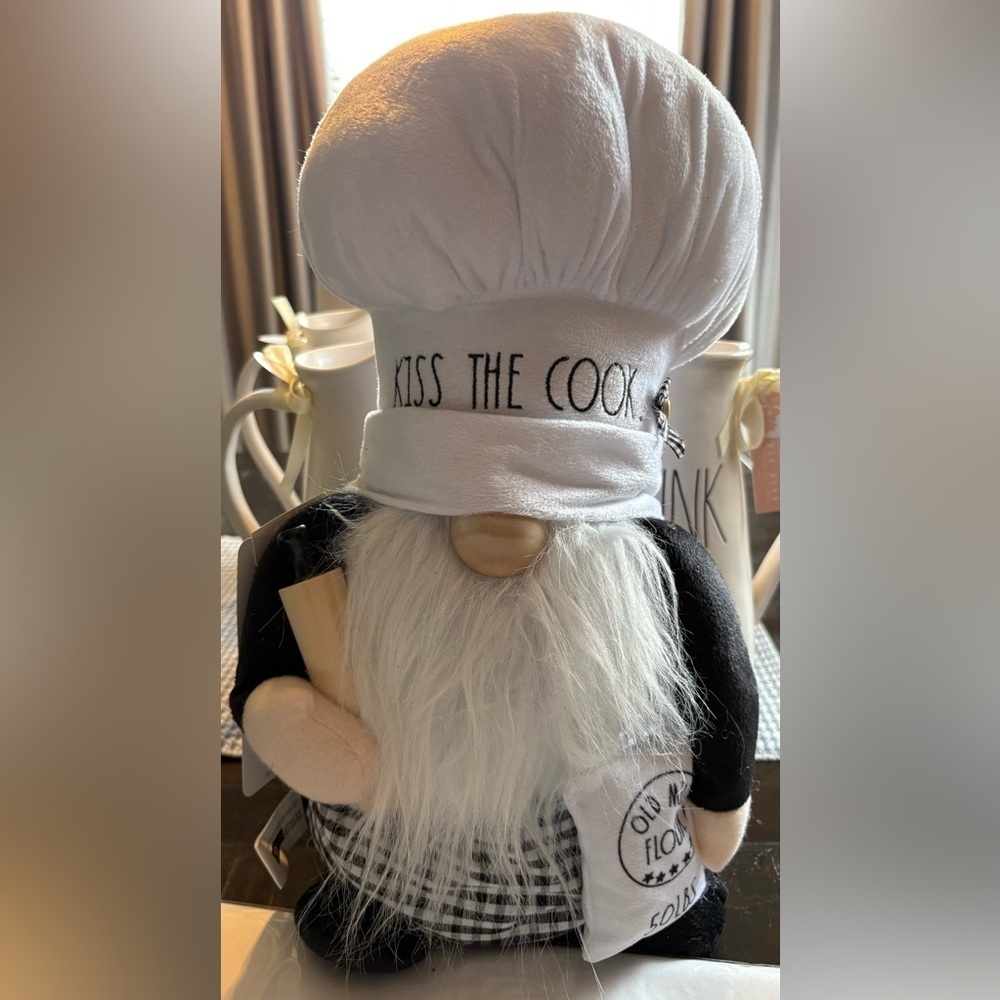 Rae Dunn Chef Gnome Plush Decor in Black and White